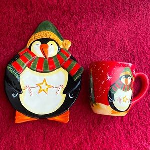 “Christmas Penguin Set of Plate & Mug”